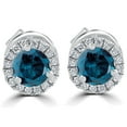 thumbnail image 1 of Pompeii 1Ct Blue Diamond Halo Studs 10k White Gold Earrings (Blue,SI), 1 of 5