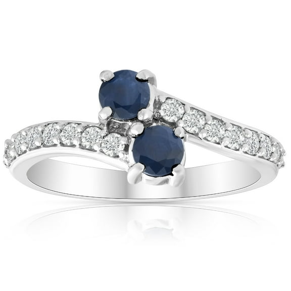 Pompeii 1Ct Blue Sapphire & Diamond Two Stone Forever us Ring 10k White Gold (G/H,I1-I2)