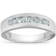 POMPEII3 Pompeii 1Ct Diamond Channel Set Polished Wedding Band Mens Ring 14k White Gold Lab Created
