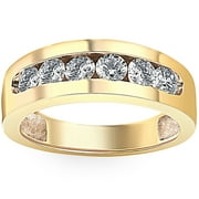 POMPEII3 Pompeii 1Ct Diamond Channel Set Wedding Band Mens Ring 14k Yellow Gold Lab Grown