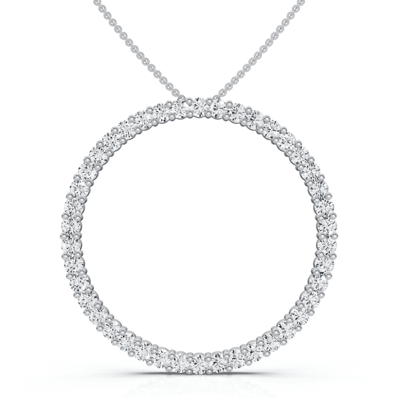 Pompeii 1Ct Diamond Circle Of Life Eternity Pendant 14K White Gold Necklace 1" Tall