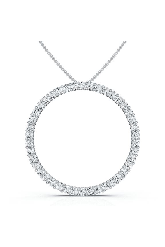 Pompeii 1Ct Diamond Circle Of Life Eternity Pendant 14K White Gold Necklace 1" Tall