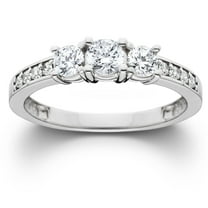 Pompeii 1Ct Diamond EX3 Lab Grown Three Stone Engagement Ring 10k White Gold (GH,VS2-SI1)
