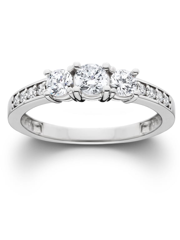 Pompeii 1Ct Diamond EX3 Lab Grown Three Stone Engagement Ring 10k White Gold (GH,VS2-SI1)
