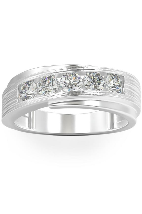 Pompeii 1Ct Diamond Men's Ring Brushed Wedding Band in White Rose or Yellow Gold