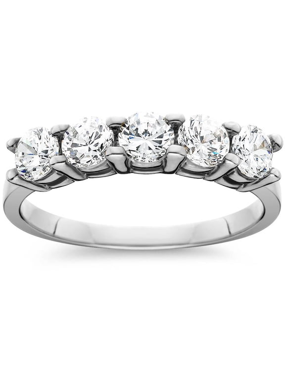 Pompeii 1Ct Diamond Ring Five Stone Womens Anniversary Band 14k White Gold (G/H,I1-I2)