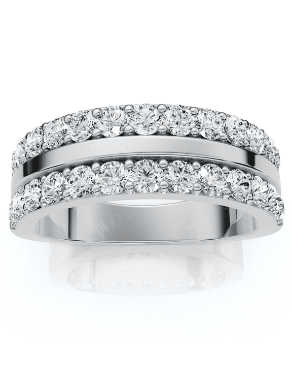 Pompeii 1Ct Diamond Wedding Double Row Anniversary Ring Gold Lab Grown (F/G,VS1-VS2)