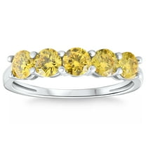 Pompeii 1Ct Fancy Yellow Diamond Five Stone Wedding Ring 14k Gold Lab Grown (Fancy