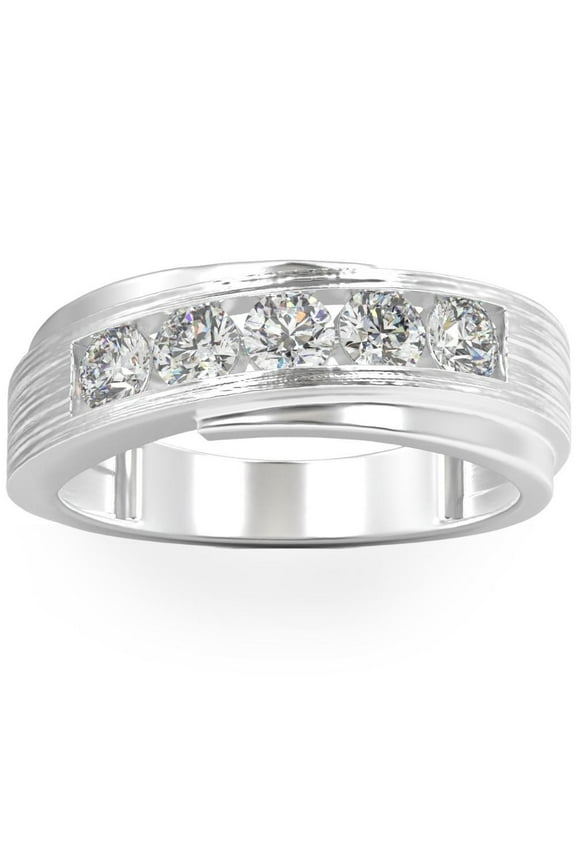 Pompeii 1Ct Lab Grown Diamond Men's Ring Brushed Wedding Band White Rose or Yellow Gold