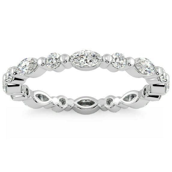 Pompeii 1Ct Marquise & Round Diamond Eternity Wedding Stackable Ring 14k Gold Lab Grown