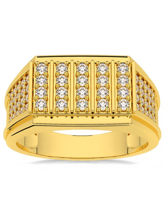 Pompeii 1Ct Men's Diamond Rectangle Multi-Row Ring in 10k Yellow Gold (G/H,I1)