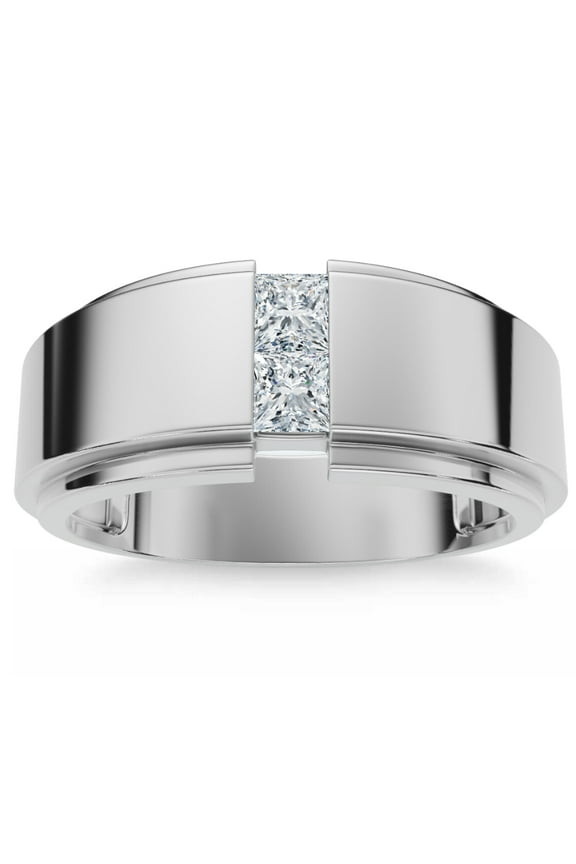 Pompeii 1Ct Men's Princess Cut Diamond Tension Set Wedding Ring 14k Gold Lab Grown