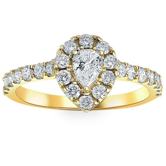 Pompeii 1Ct Pear Shape Diamond Halo Engagement Ring in White, Yellow, or Rose Gold