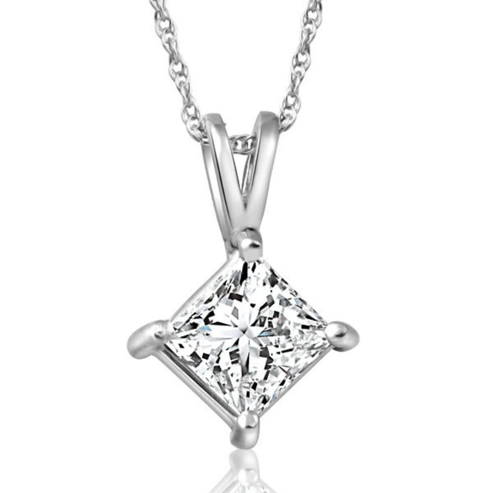 POMPEII3 Pompeii 1Ct Princess Cut Diamond Solitaire Pendant 14k White Gold Necklace Lab Grown