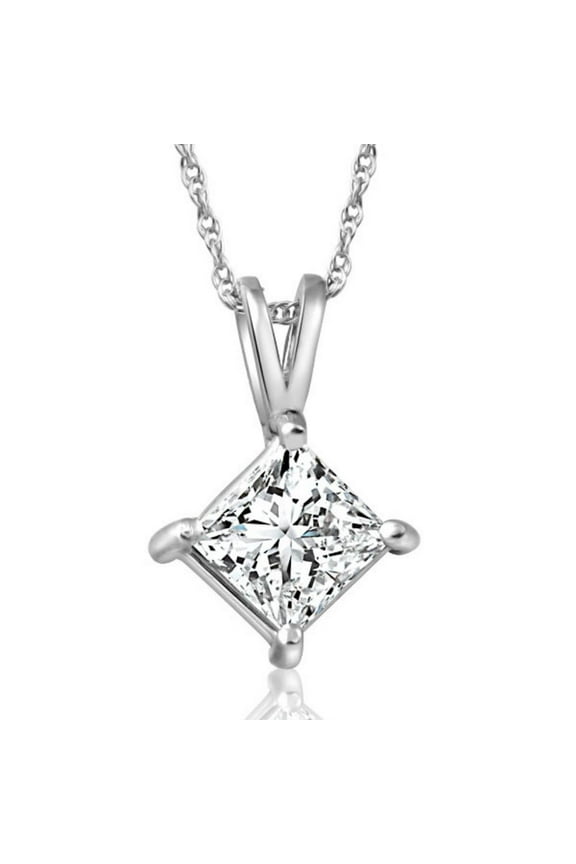 Pompeii 1Ct Princess Cut Diamond Solitaire Pendant 14k White Gold Necklace Lab Grown