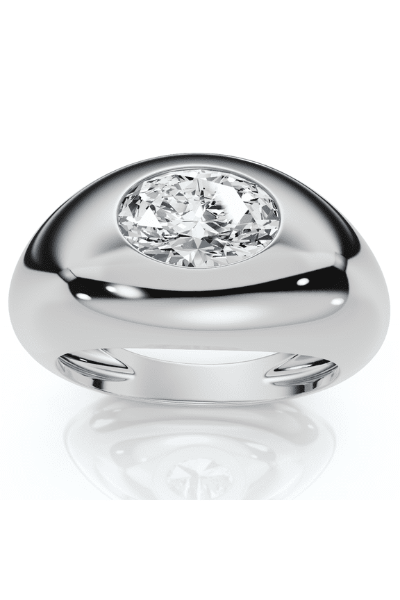 Pompeii 1Ct Sideways Oval Bezel Solitaire Stackable Dome Band 14k Gold Lab Grown