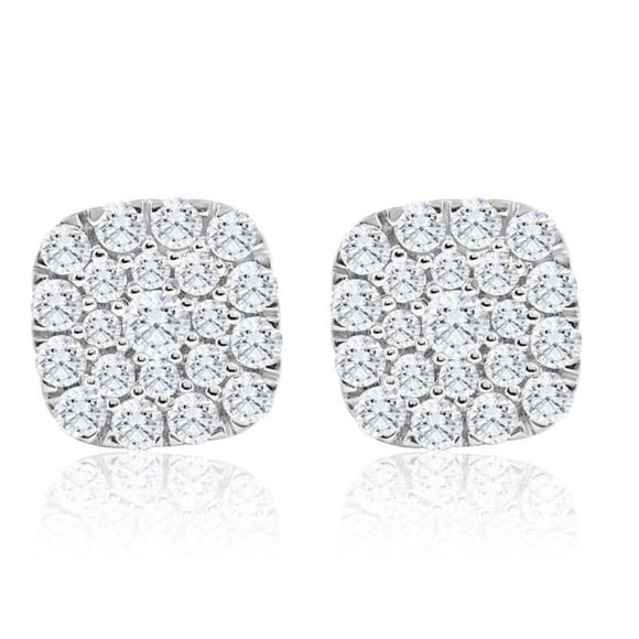Pompeii 1Ct TW Round Diamond Cushion Halo Studs 10k Yellow Gold Lab Grown Earrings (G,VS2)