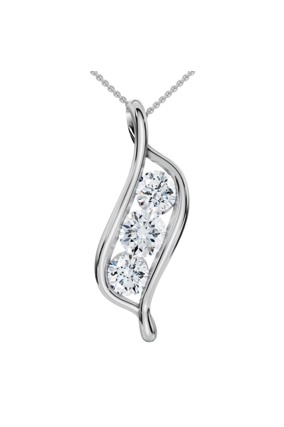 Pompeii 1Ct Three Stone Diamond Pendant 14K White Gold Necklace Lab Grown (FG,VS2)