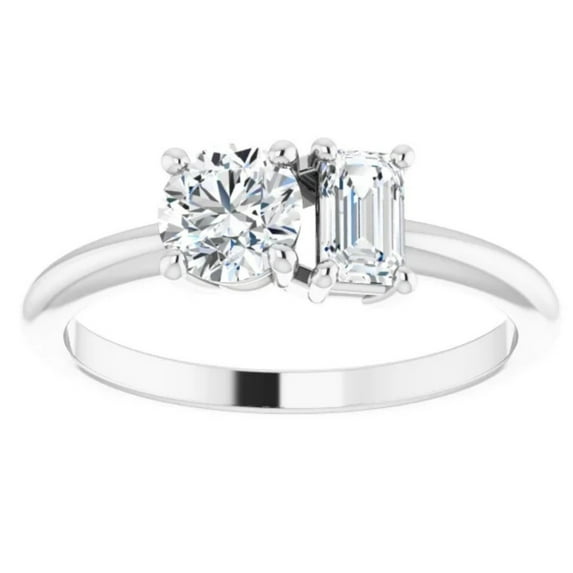 Pompeii 1Ct Two Stone Moissanite Emerald Round Engagement Ring White Yellow or Rose Gold