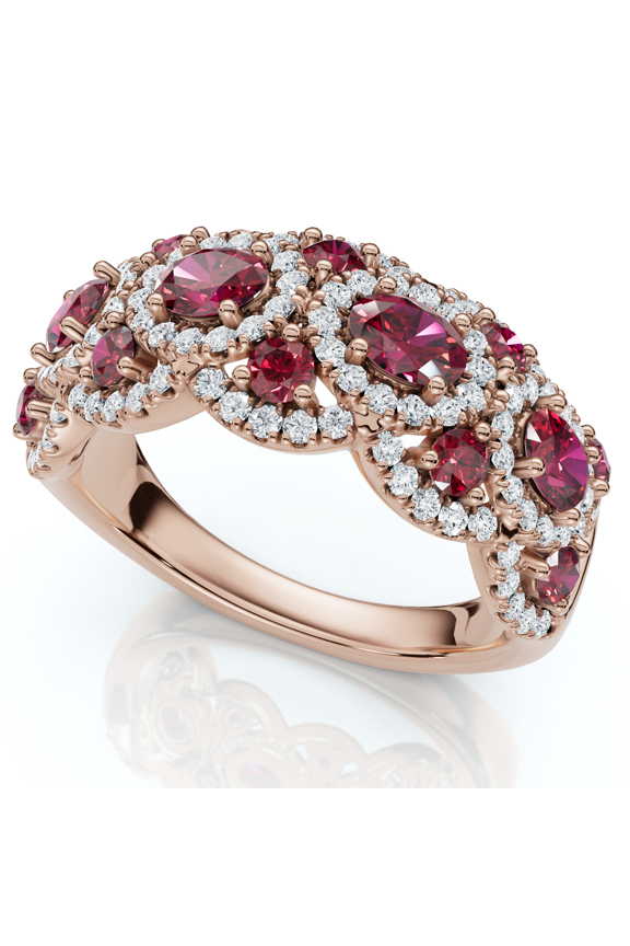 Pompeii 1Ct Wavy Ruby & Diamond Ring 14k Gold Lab Grown (E/F,VS1-VS2)