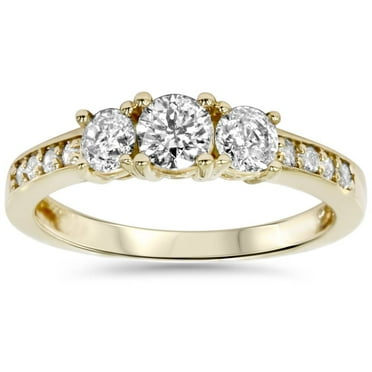 Pompeii 1ct 3 Stone Diamond Engagement Ring 14K Yellow Gold (J,I2-I3)