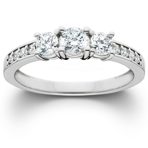 Pompeii 1ct 3-Stone Diamond Engagement Round Brilliant Cut Ring 14K White Gold (H-I,SI)