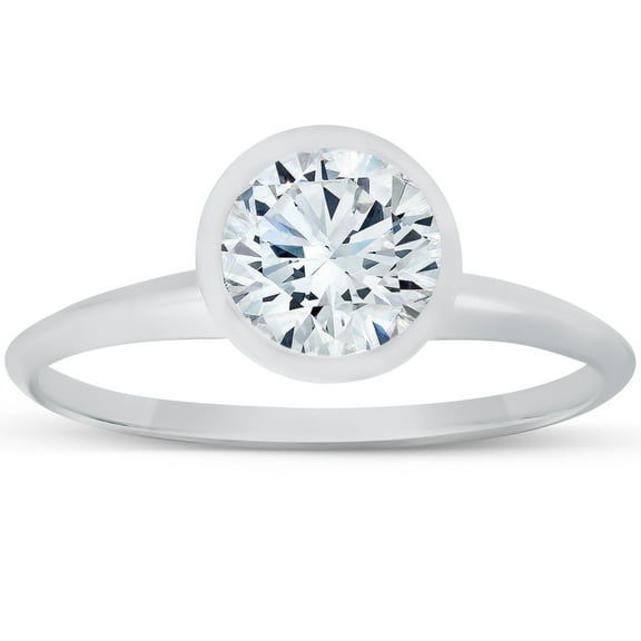 Pompeii 1ct Bezel Solitaire Lab Grown Engagement Ring 14K White Gold (FG,VS)