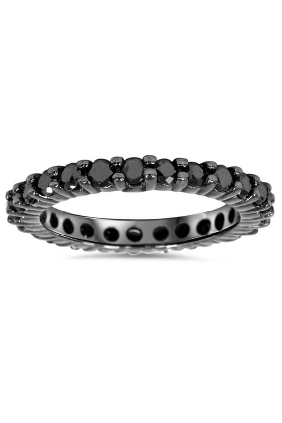 Pompeii 1ct Black Diamond Eternity Wedding Ring 14K Black Gold (Black,AAA)