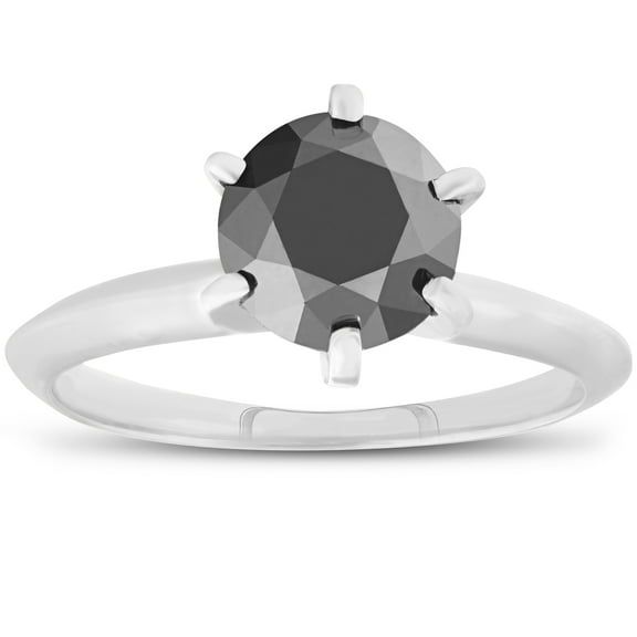Pompeii 1ct Black Diamond Solitaire Engagement Ring 14K White Gold (Black,)