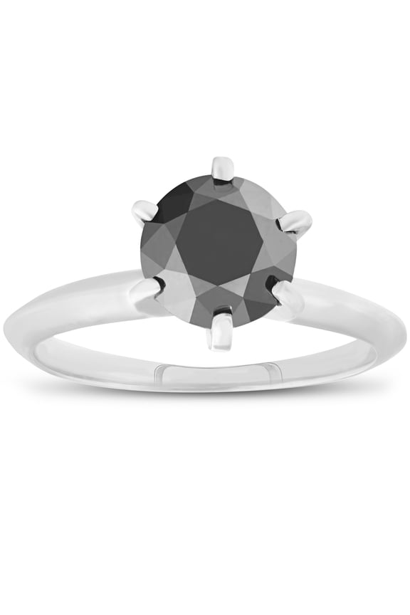 Pompeii 1ct Black Diamond Solitaire Engagement Ring 14K White Gold (Black,)