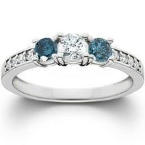 Pompeii 1ct Blue Diamond 3 Stone Engagement Ring 14K White Gold (G/H,I1)