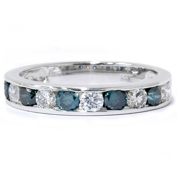 Pompeii 1Ct Channel Set Blue & White Diamond Ring 14K White Gold Lab Grown (G/H,VS)