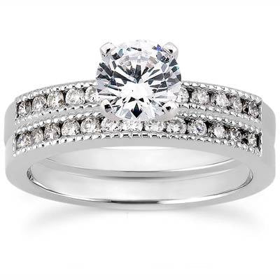 Pompeii 1ct Channel Set Diamond Engagement Ring Set 14k White Gold (G/H,I1-I2)