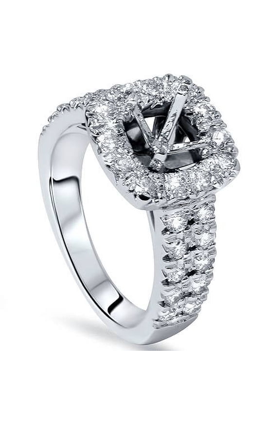 Pompeii 1ct Cushion Halo Engagement Ring Setting 14K White Gold (G/H,SI2-I1)