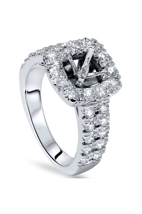 Pompeii 1ct Cushion Halo Engagement Ring Setting 14K White Gold (G/H,SI2-I1)