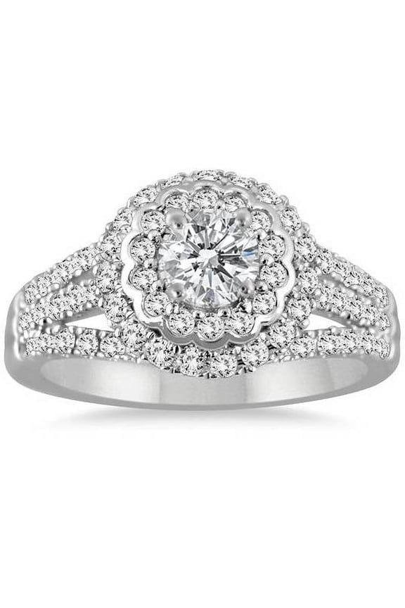 Pompeii 1ct Diamond Double Halo Engagement Ring White Gold Sz 6.5 (G,VS)