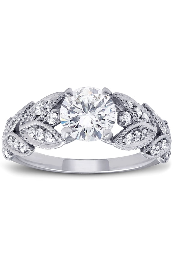 Pompeii 1ct Diamond Engagement Ring   Petal Vine Leaf 14k White Gold  (FG,VS)