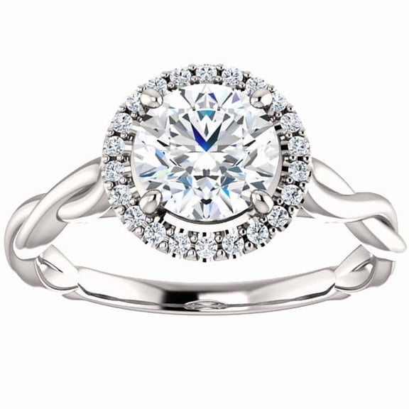 Pompeii 1ct Diamond Halo Vintage Solitaire Round Cut Intertwined Band 14k White Gold