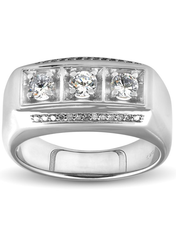 Pompeii 1ct Diamond Mens Three Stone Wedding Anniversary Ring 10k White Gold (H/I,I1-I2)