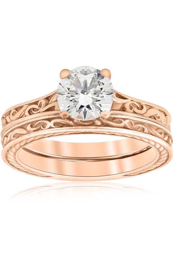 Pompeii 1ct Diamond Solitaire 14k Rose Gold Vintage Engagement Ring Wedding Band