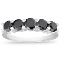 Pompeii 1ct Five Stone Black Diamond Wedding Ring 14K White Gold (Black,)