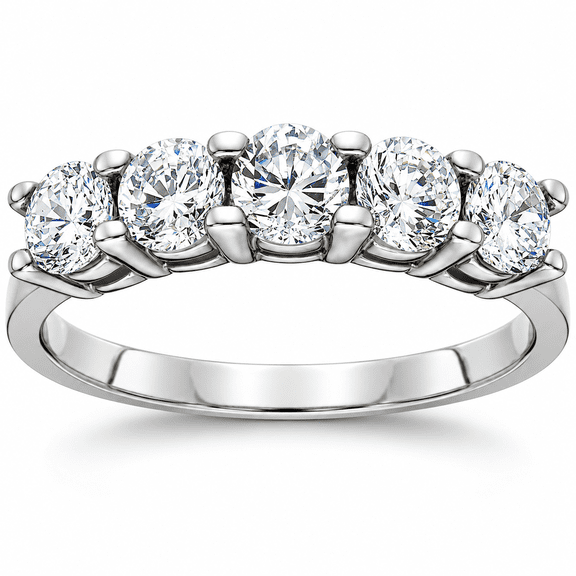 Pompeii 1ct Five Stone Natural Round Diamond Wedding Anniversary Ring 14K White Gold