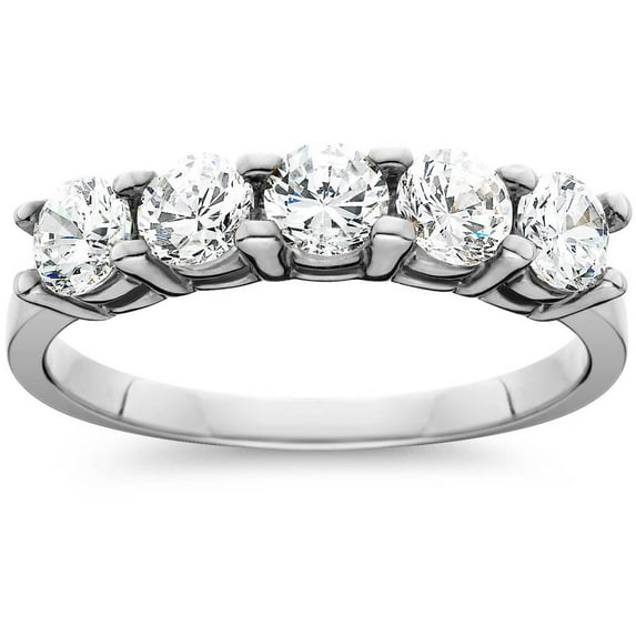 Pompeii 1ct Five Stone Natural Round Diamond Wedding Anniversary Ring 14K White Gold