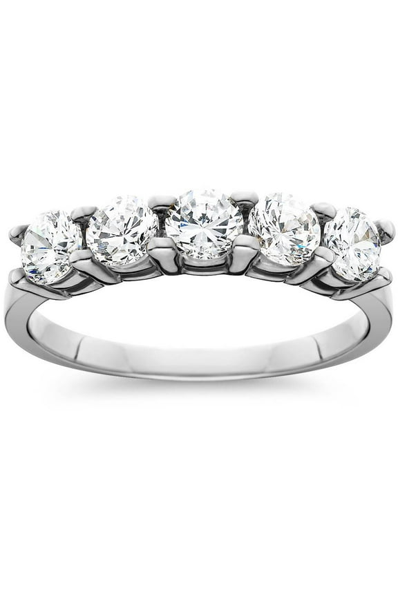 Pompeii 1ct Five Stone Natural Round Diamond Wedding Anniversary Ring 14K White Gold