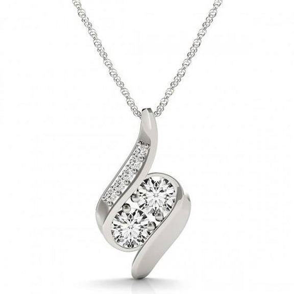 Pompeii 1ct Forever Us Two Stone Natural Diamond Pendant Necklace 18" 10K White Gold