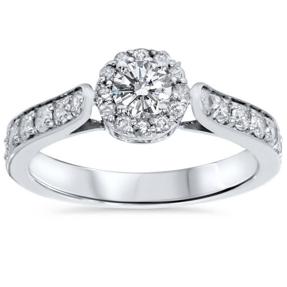 Pompeii 1ct Halo Vintage Diamond Engagement Ring 14K White Gold (E,SI(1)-SI(2))