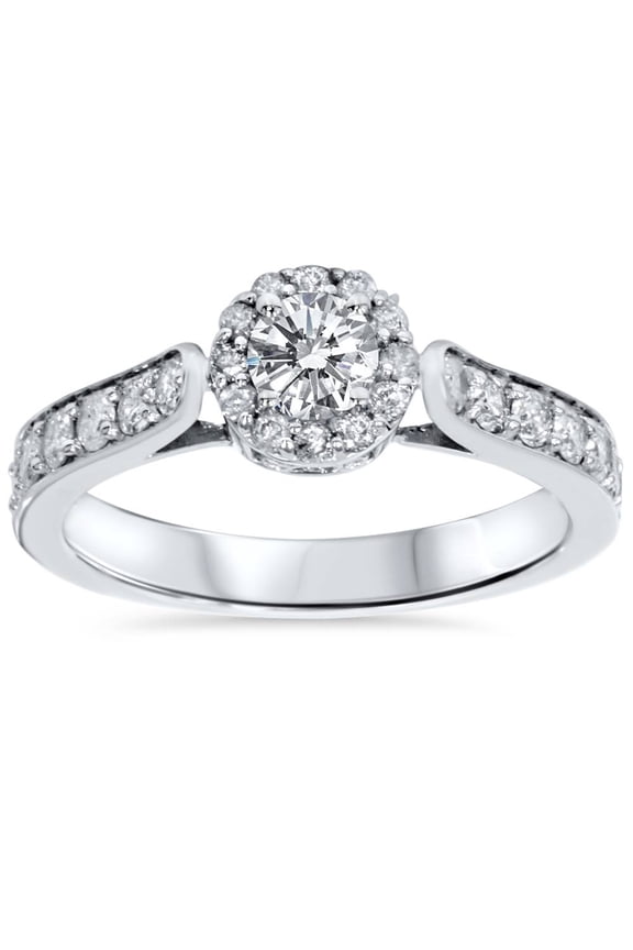 Pompeii 1ct Halo Vintage Diamond Engagement Ring 14K White Gold (E,SI(1)-SI(2))