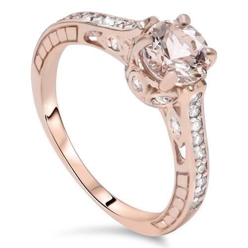 Pompeii 1ct Morganite & Diamond Vintage Engagement Ring 14K Rose Gold (J/K,I1-I2)