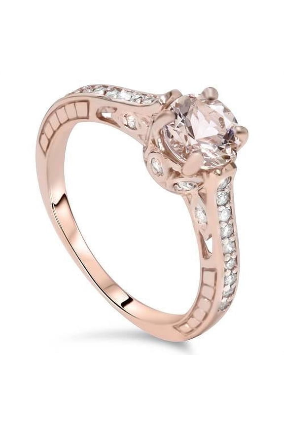 Pompeii 1ct Morganite & Diamond Vintage Engagement Ring 14K Rose Gold (J/K,I1-I2)