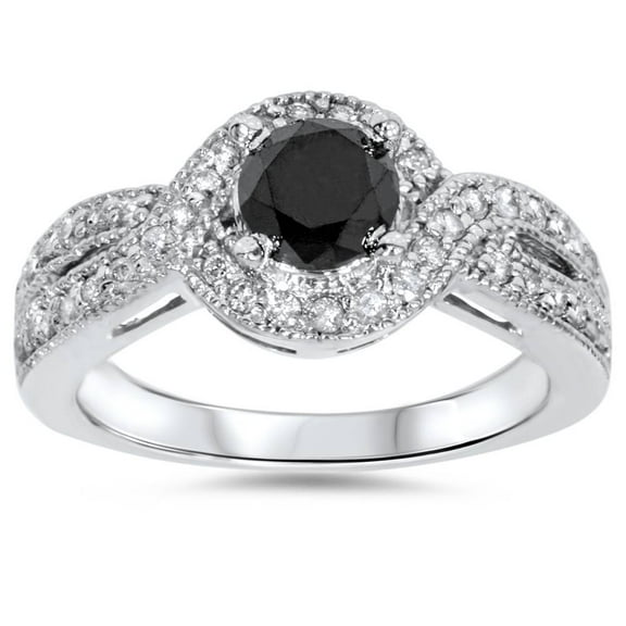 Pompeii 1ct Pave Halo Trated Black Diamond Engagement Ring 14K White Gold (G/H,I1)